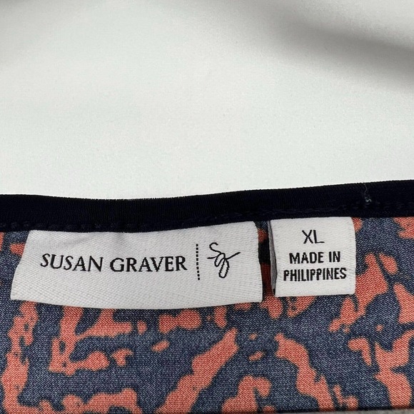 SUSAN GRAVER Tops Womens XL Red Navy Blue Geometric Print Ruched Vented Stretch - Picture 2 of 9